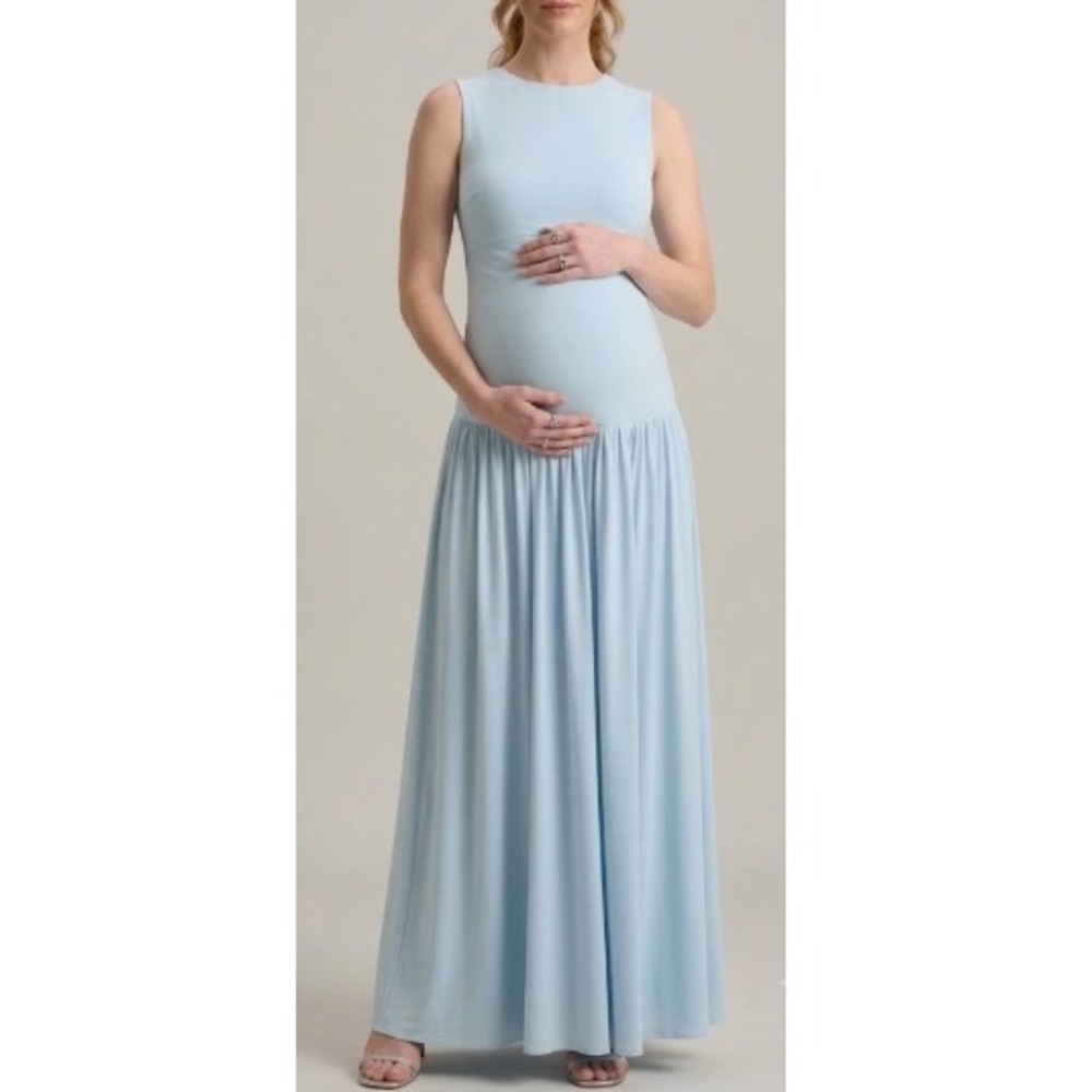 ClubL London Outline Powder Blue Crewneck Maternity Draped Maxi Dress Size 4 NWT